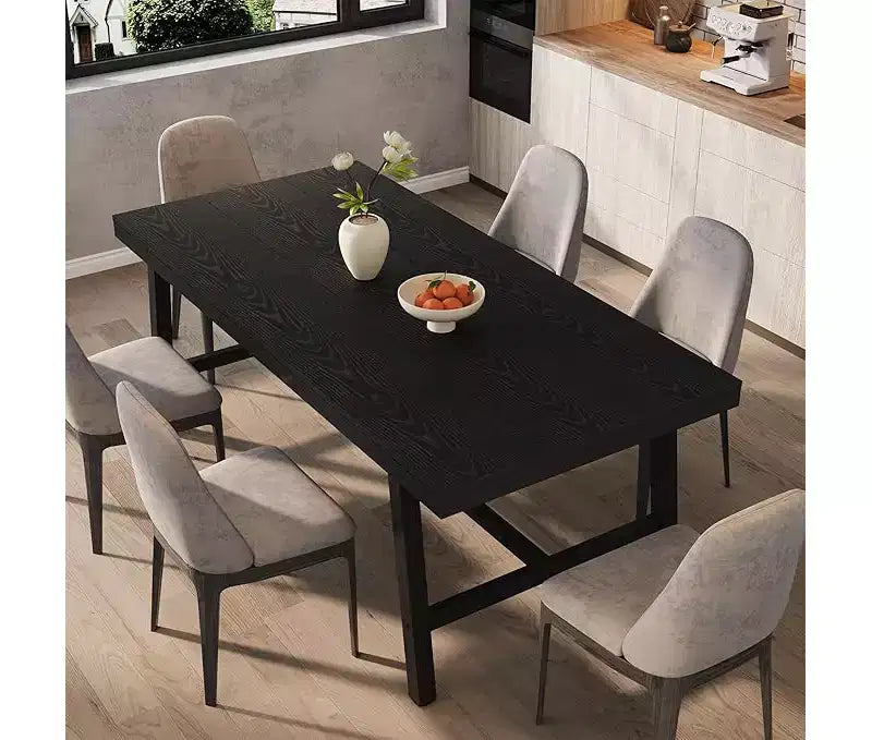 Industrial Dining Table for 6-8 People, Large Wooden Kitchen Table with Sturdy Metal Frame, Long Rectangular Dining Table Seats 6