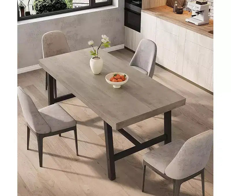 Industrial Dining Table for 6-8 People, Large Wooden Kitchen Table with Sturdy Metal Frame, Long Rectangular Dining Table Seats 6