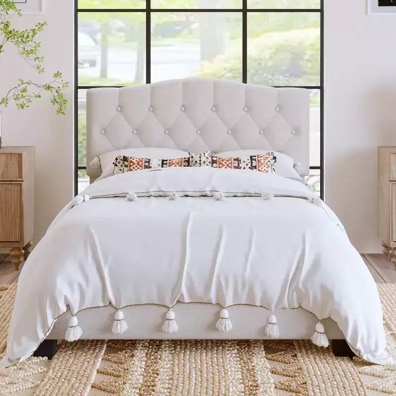 GDFStudio Jack Upholstered Platform Bed with Adjustable Saddle-Curved Headboard