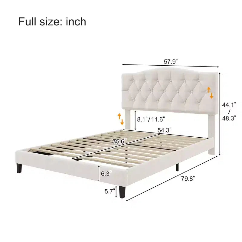 Upholstered Platform Bed with Adjustable Saddle-Curved Headboard