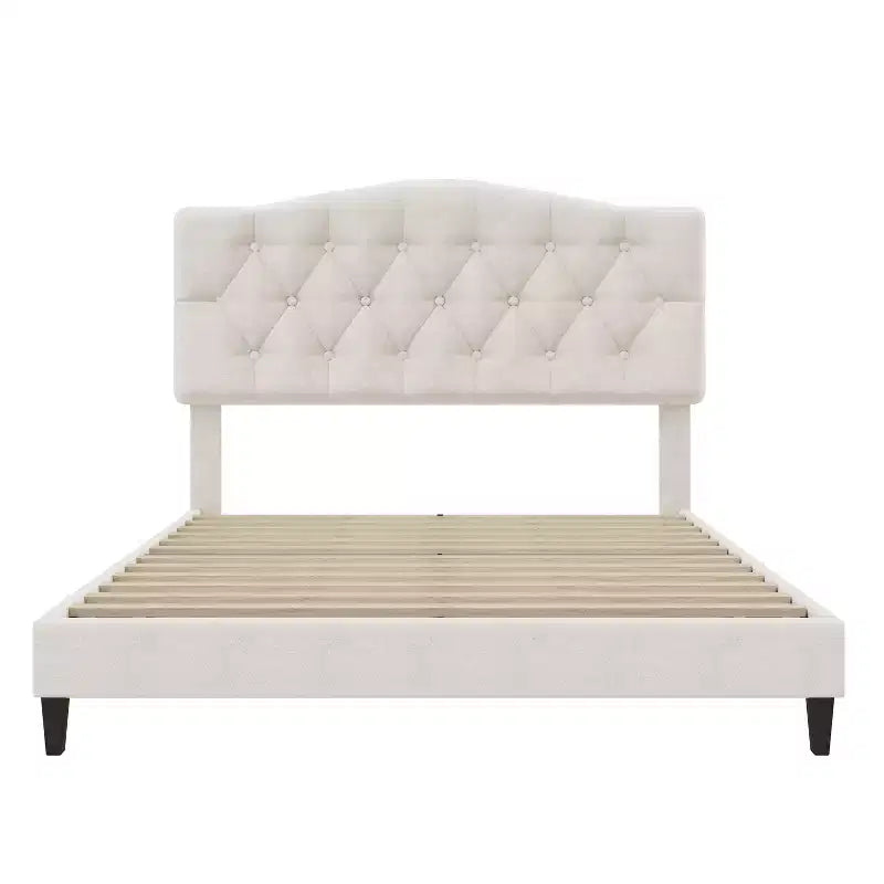 Upholstered Platform Bed with Adjustable Saddle-Curved Headboard