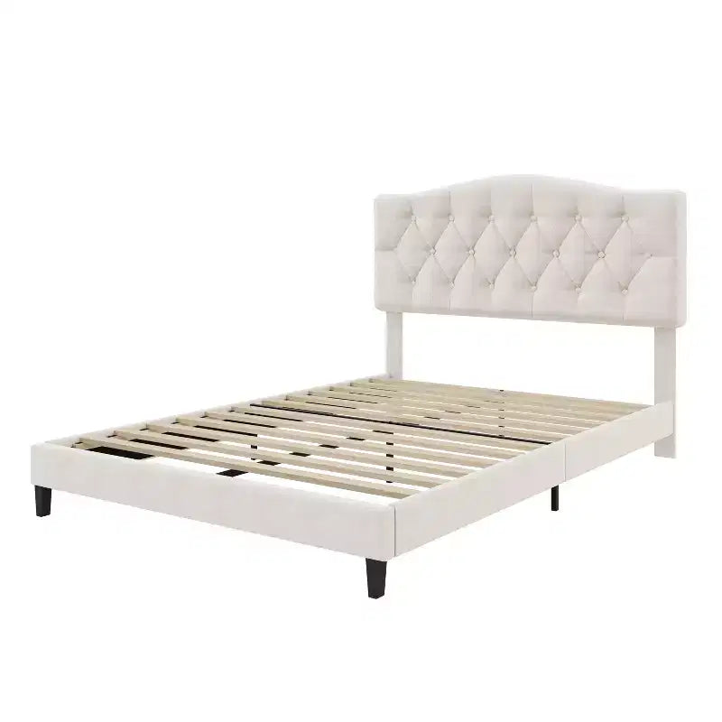Upholstered Platform Bed with Adjustable Saddle-Curved Headboard