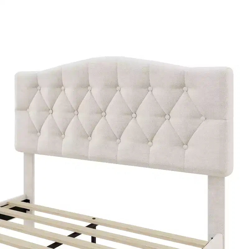 Upholstered Platform Bed with Adjustable Saddle-Curved Headboard