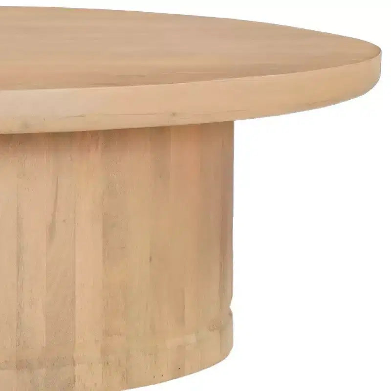 47 Inch Round Coffee Table, Handcrafted Beige Mango Wood Pedestal Base