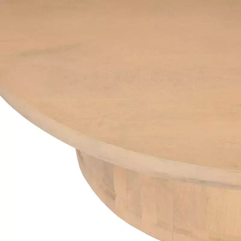 47 Inch Round Coffee Table, Handcrafted Beige Mango Wood Pedestal Base