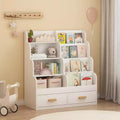 Kids Bookshelf with 2 Storage Drawers, Front-Facing Children's Bookcase and Toy Organizer, Multi-Tier Reading Shelf for Toddlers White