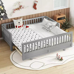 Bellemave Platform Bed with Guardrails, Solid Wood Twin Bed Frame, Can Be Converted into a Double Twin Platform Bed