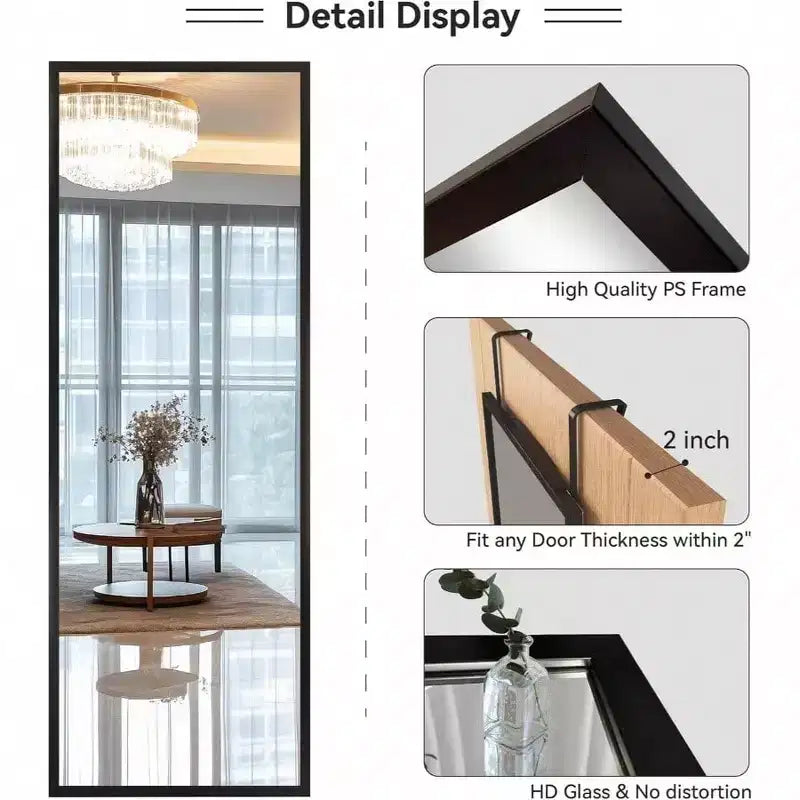 44x16 Full Length Door Mirror. Over Door Hanging or Wall Mount for Bedroom, Living Room, Bathroom, Dorm