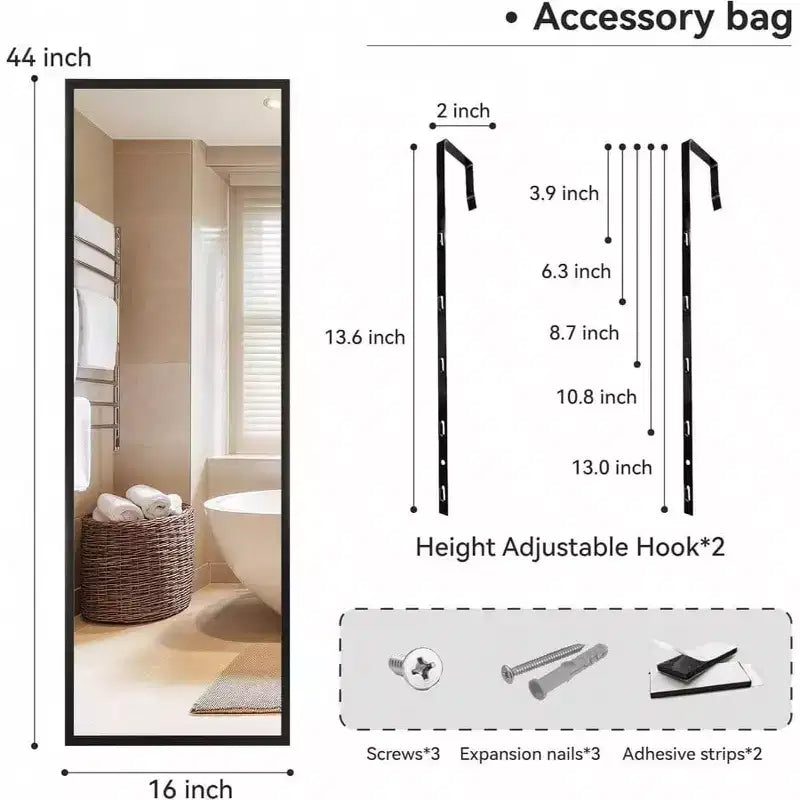 44x16 Ganzkörperspiegel für Tür. Zum Aufhängen über der Tür oder zur Wandmontage für Schlafzimmer, Wohnzimmer, Badezimmer, Studentenwohnheim
