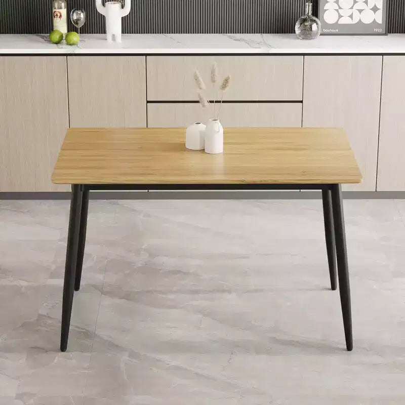 MAYEERTY Modern Minimalist MDF Grain Tabletop Dining Table with Black Metal Legs for Living Room Kitchen Room