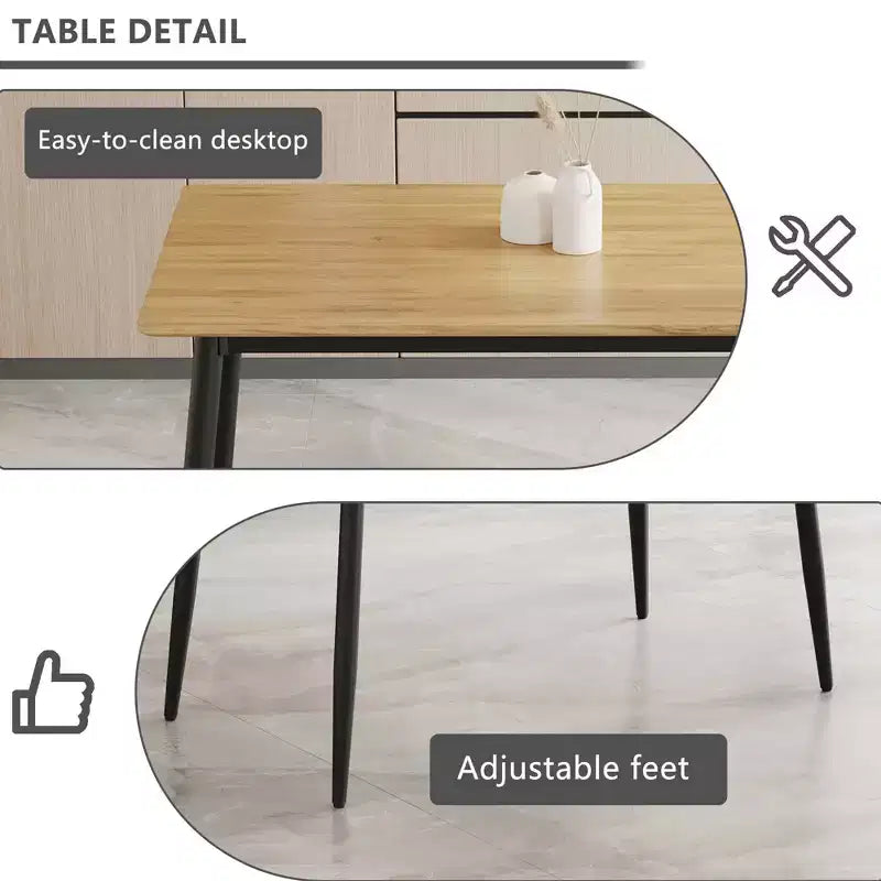 Modern Minimalist MDF Dining Table with Black Metal Legs