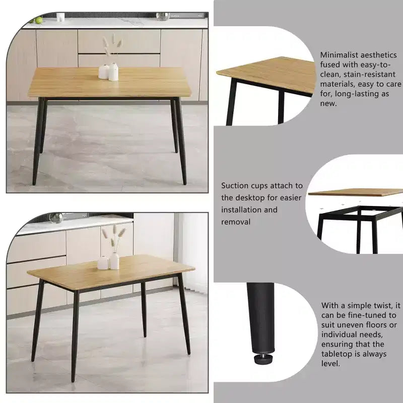 Modern Minimalist MDF Dining Table with Black Metal Legs