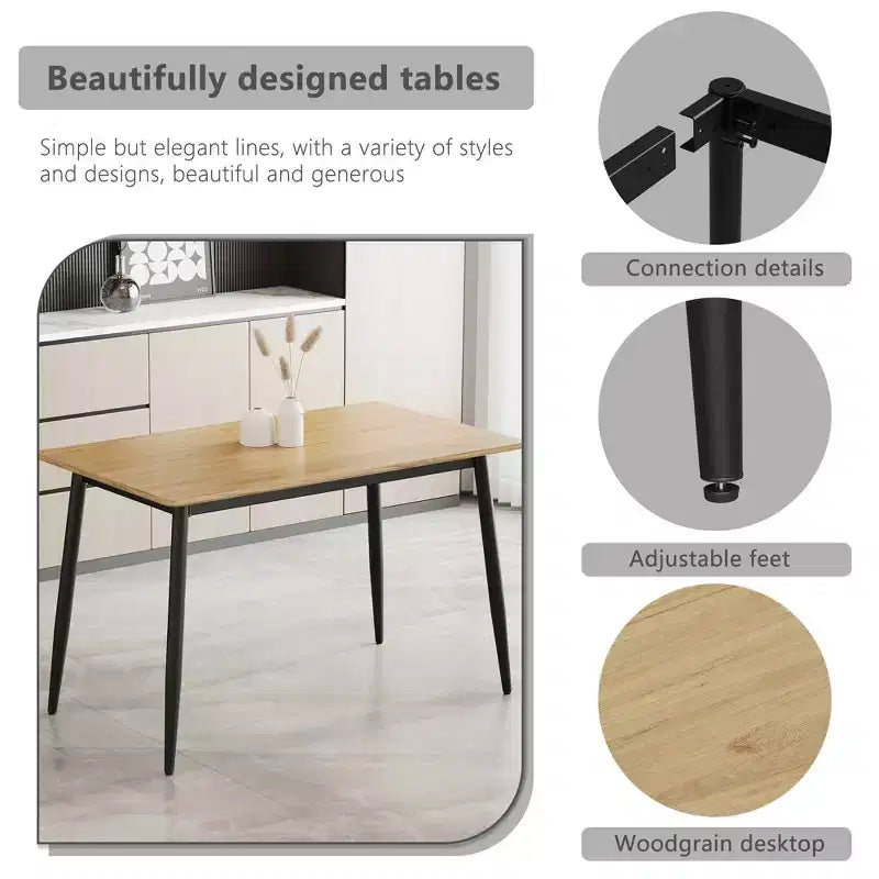 Modern Minimalist MDF Dining Table with Black Metal Legs