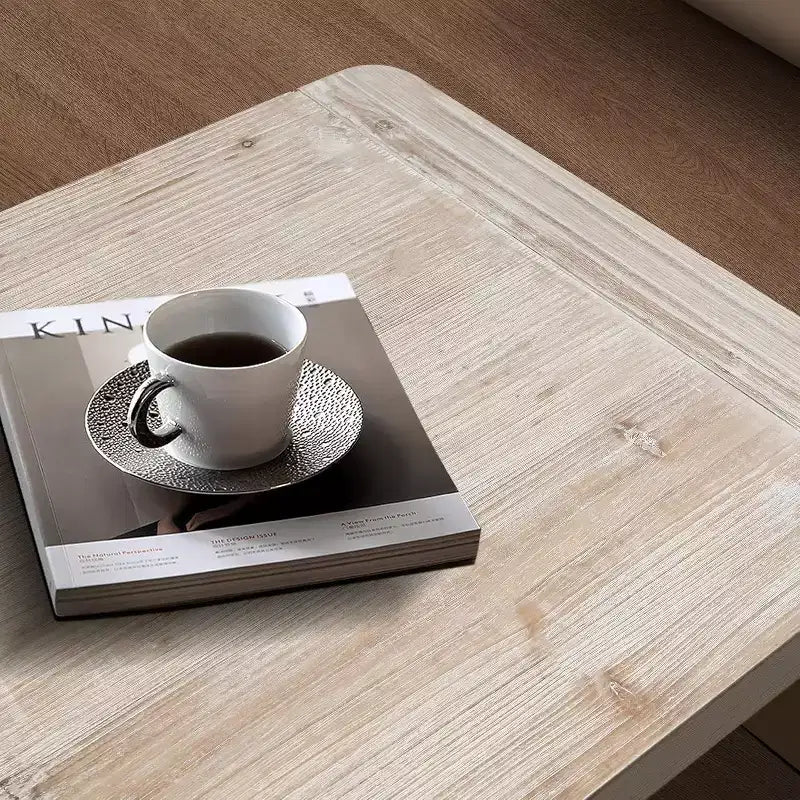 Center Table, Farmhouse Vintage Crafts Wood Coffee Table, Rectangular Modern Minimalistic Curved Art Deco Design Side Table White
