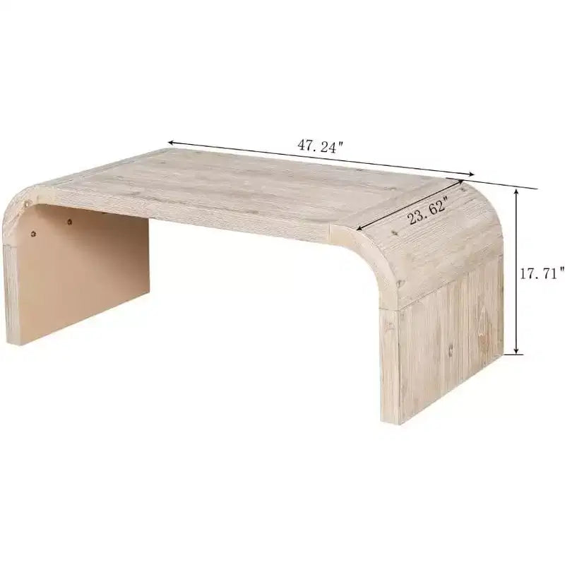 Center Table, Farmhouse Vintage Crafts Wood Coffee Table, Rectangular Modern Minimalistic Curved Art Deco Design Side Table White