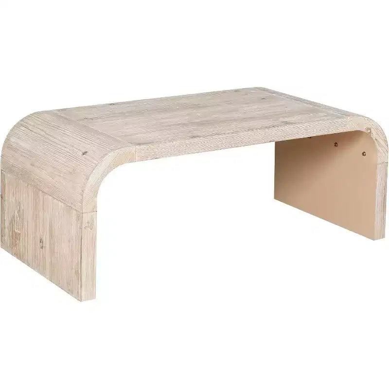 Center Table, Farmhouse Vintage Crafts Wood Coffee Table, Rectangular Modern Minimalistic Curved Art Deco Design Side Table White
