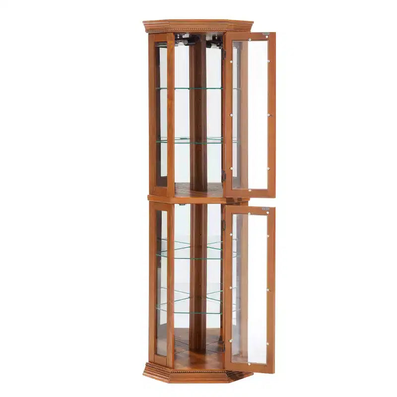69.5" Lighted Corner Cabinet with Glass Doors and Adjustable Shelves