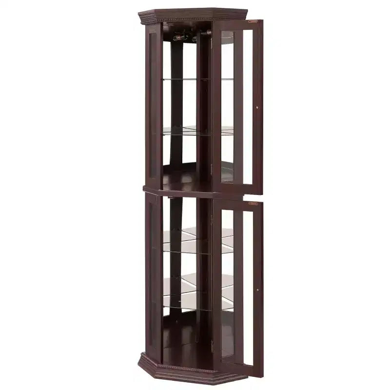 69.5" Lighted Corner Cabinet with Glass Doors and Adjustable Shelves