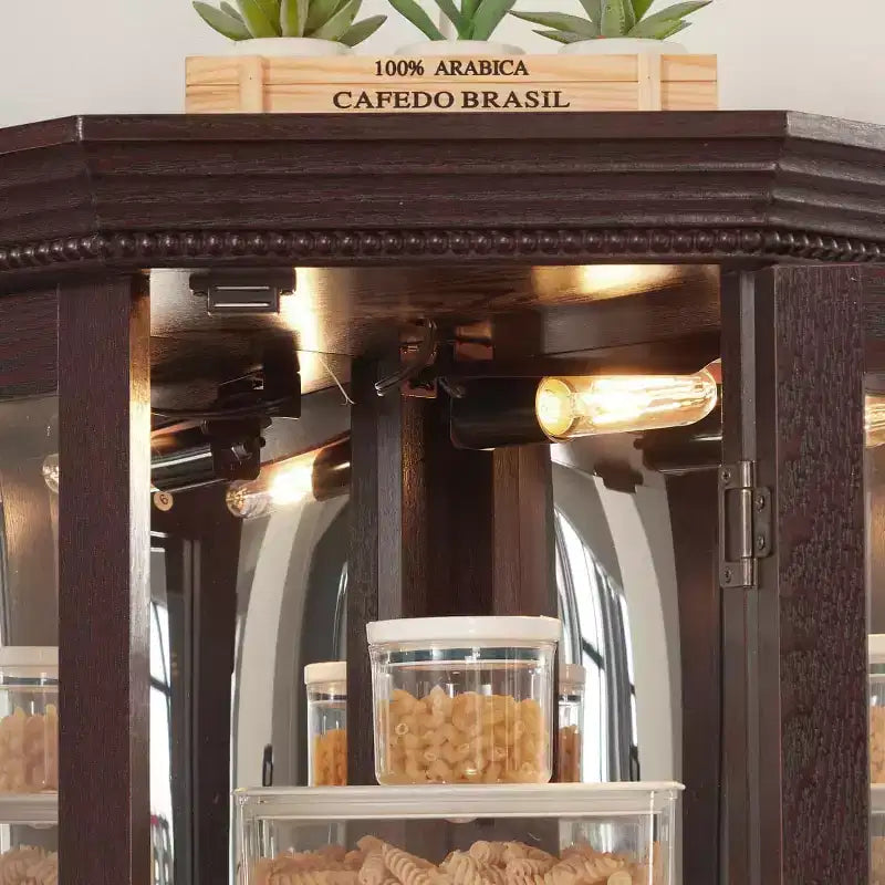 69.5" Lighted Corner Cabinet with Glass Doors and Adjustable Shelves