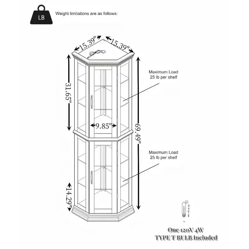 69.5" Lighted Corner Cabinet with Glass Doors and Adjustable Shelves