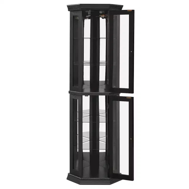 69.5" Lighted Corner Cabinet with Glass Doors and Adjustable Shelves