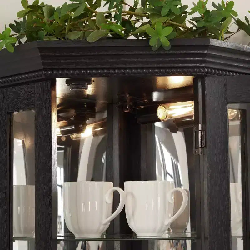 69.5" Lighted Corner Cabinet with Glass Doors and Adjustable Shelves