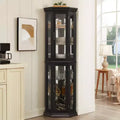 69.5 Lighted Corner Cabinet with Glass Doors and Adjustable Shelves, Traditional Display Cabinet for Collectibles or Living Room - Panipeachy
