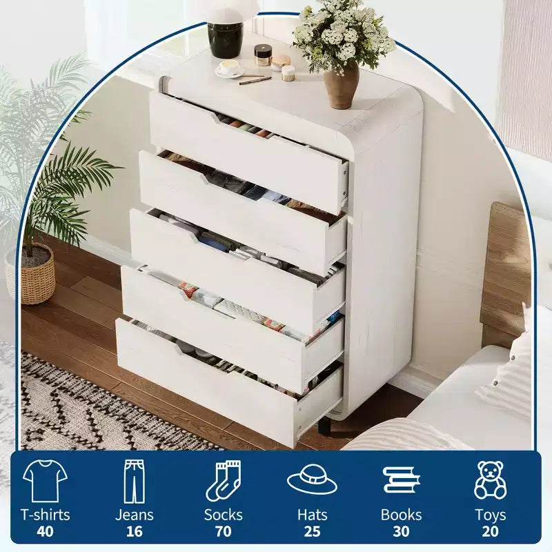 5-Drawer Wooden Dresser - 48 Tall Modern Chest of Drawers with Large Storage - Clothes Dresser for Bedroom, Living Room, Hallway