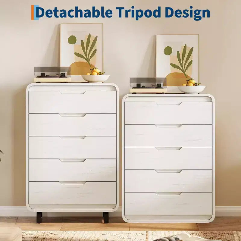 5-Drawer Wooden Dresser - 48 Tall Modern Chest of Drawers with Large Storage - Clothes Dresser for Bedroom, Living Room, Hallway