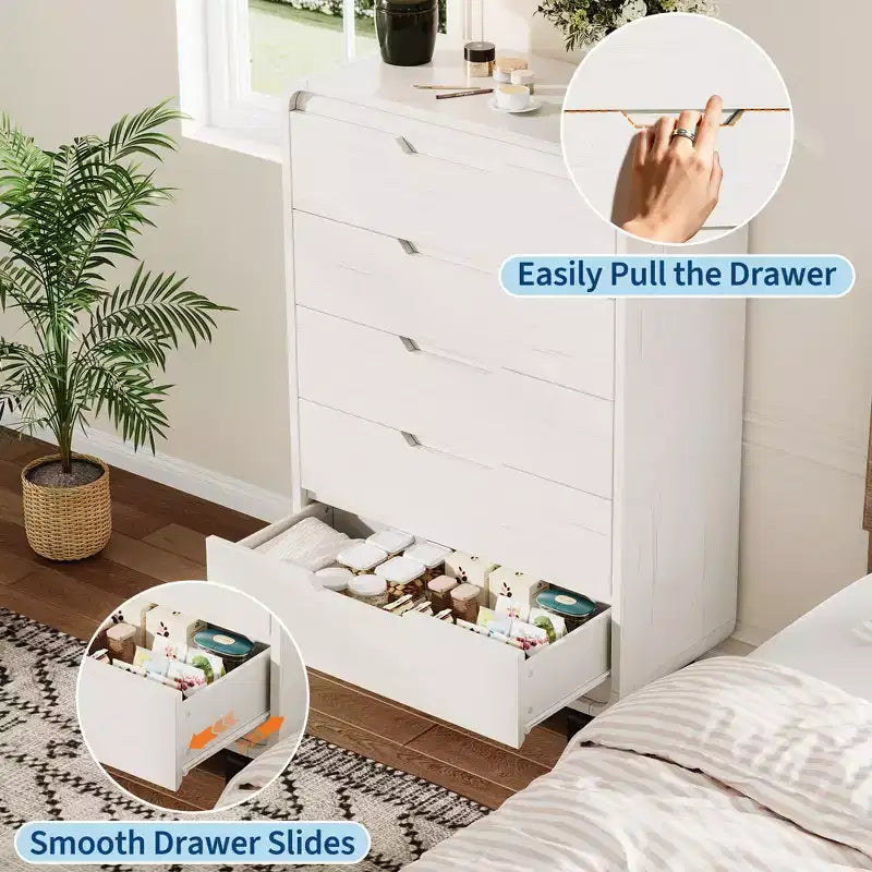 5-Drawer Wooden Dresser - 48 Tall Modern Chest of Drawers with Large Storage - Clothes Dresser for Bedroom, Living Room, Hallway