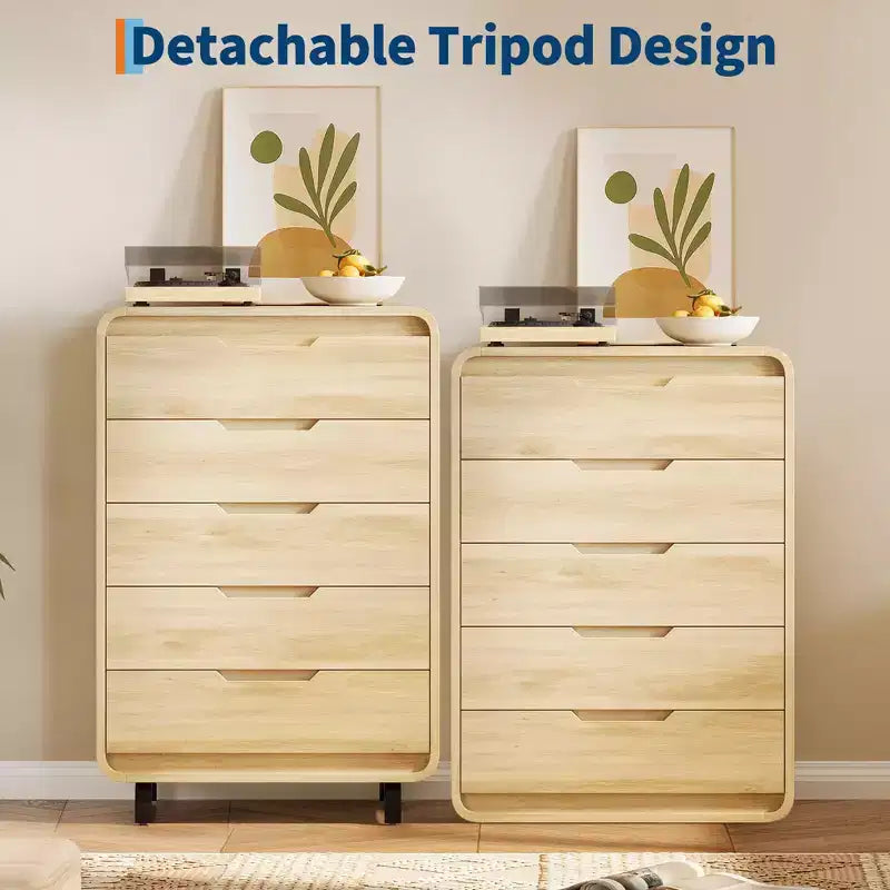 5-Drawer Wooden Dresser - 48 Tall Modern Chest of Drawers with Large Storage - Clothes Dresser for Bedroom, Living Room, Hallway
