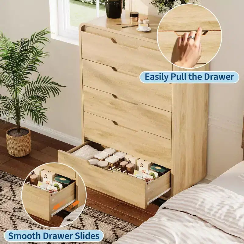 5-Drawer Wooden Dresser - 48 Tall Modern Chest of Drawers with Large Storage - Clothes Dresser for Bedroom, Living Room, Hallway