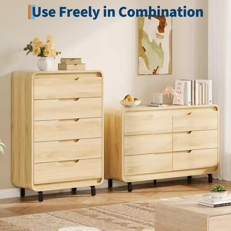 5-Drawer Wooden Dresser - 48 Tall Modern Chest of Drawers with Large Storage - Clothes Dresser for Bedroom, Living Room, Hallway