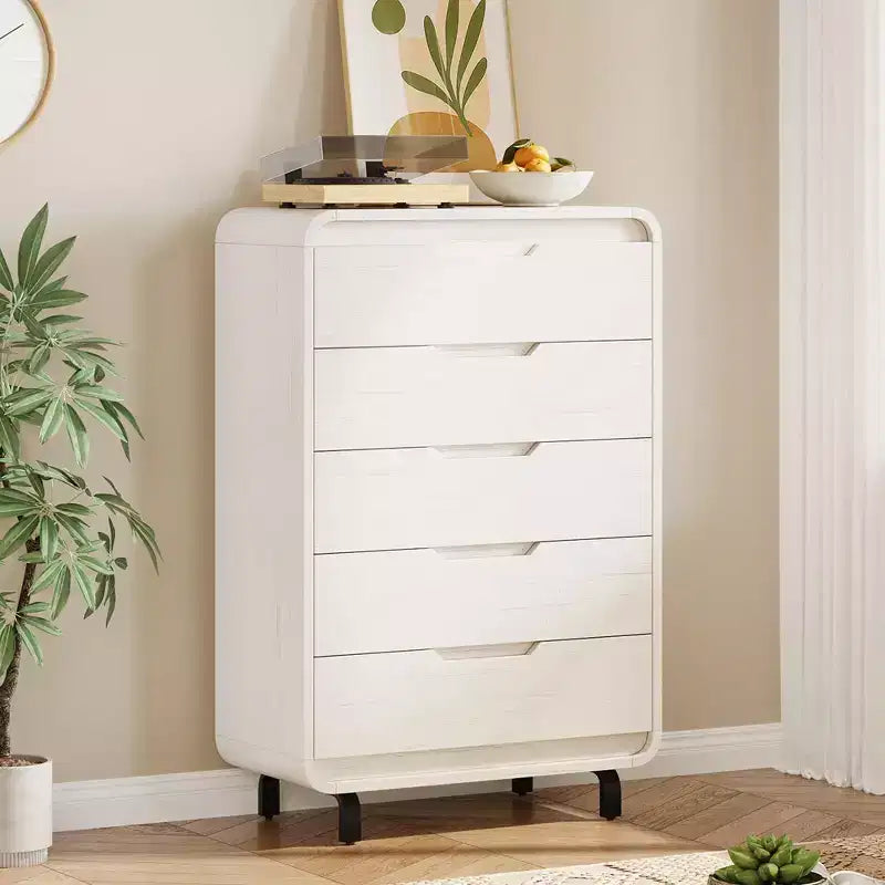5-Drawer Wooden Dresser - 48 Tall Modern Chest of Drawers with Large Storage - Clothes Dresser for Bedroom, Living Room, Hallway