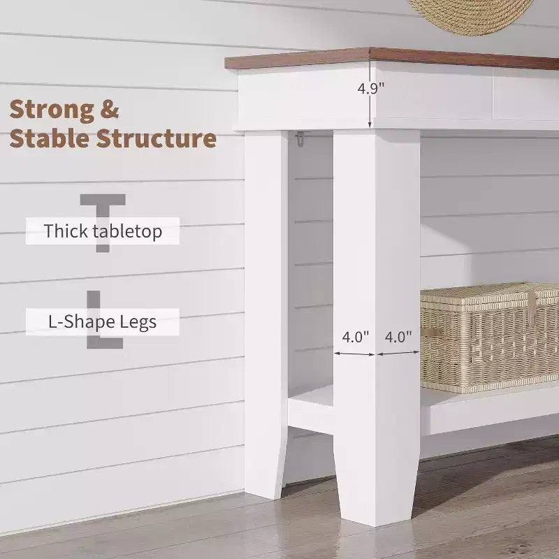 54" Farmhouse Console Table with Drawers and Open Shelf