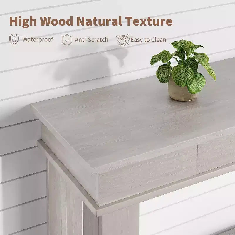 54" Farmhouse Console Table with Drawers and Open Shelf