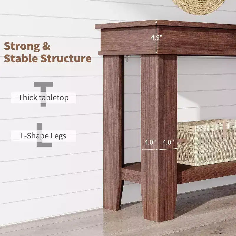 54" Farmhouse Console Table with Drawers and Open Shelf