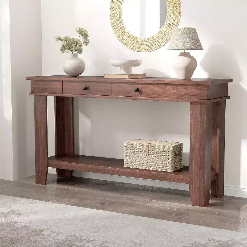Acekool 54 Farmhouse Console Table, Entryway Table with Drawers and Open Shelf for Living Room or Hallway