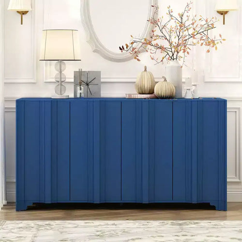 4-Door Sideboard, Solid Wood Accent Entryway Console Table Storage Cabinet, Multi-Layered Pine Veneer Design Elements