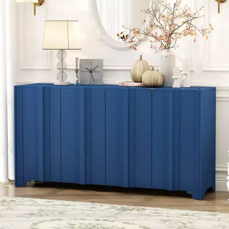 4-Door Sideboard, Solid Wood Accent Entryway Console Table Storage Cabinet, Multi-Layered Pine Veneer Design Elements
