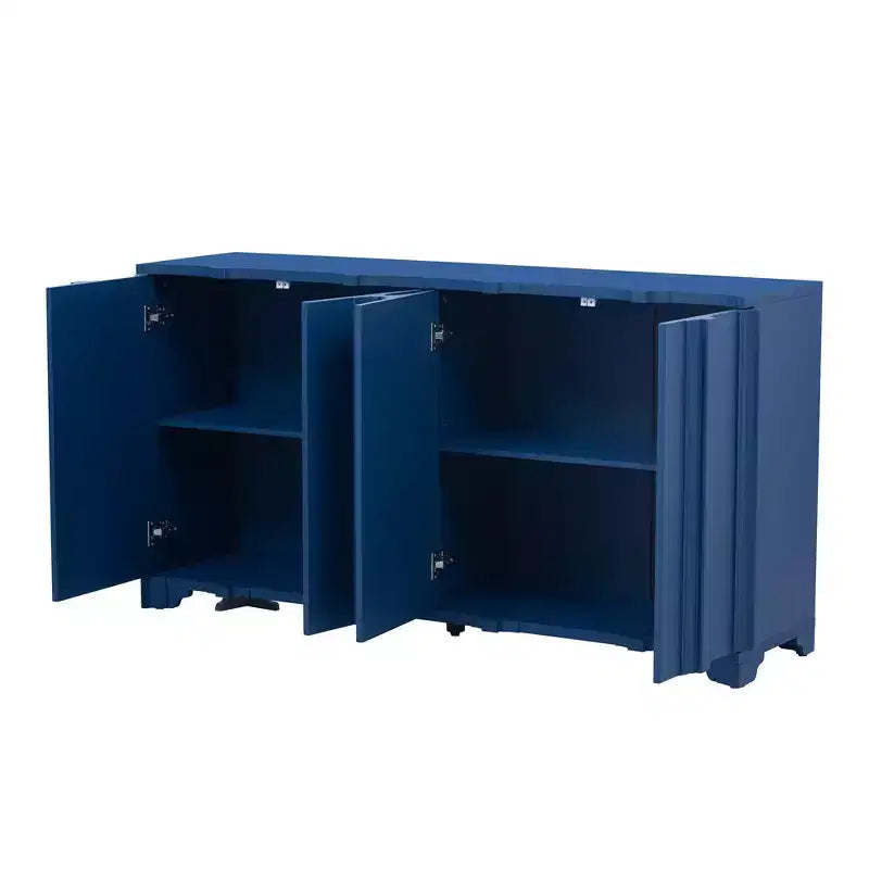 4-Door Sideboard, Solid Wood Accent Entryway Console Table Storage Cabinet, Multi-Layered Pine Veneer Design Elements