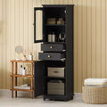 Bathroom Cabinet, Modern Tall Storage Cabinet With Glass Door, Freestanding Floor Cabinet With Adjustable Shelves & 2 Drawer