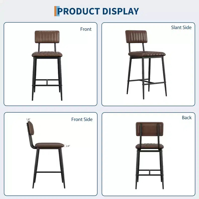 2 PCS Modern Bar Stools, 25.6 Counter Height with PU Leather & Metal Frame, 400 lb Capacity for Kitchen Island or Home Bar