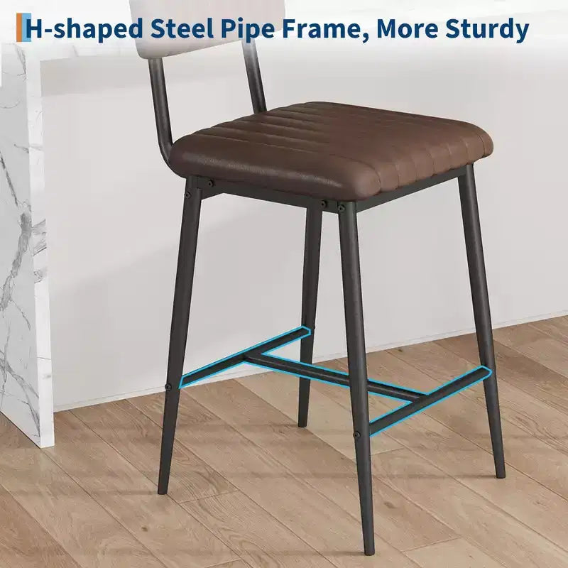 2 PCS Modern Bar Stools, 25.6 Counter Height with PU Leather & Metal Frame, 400 lb Capacity for Kitchen Island or Home Bar