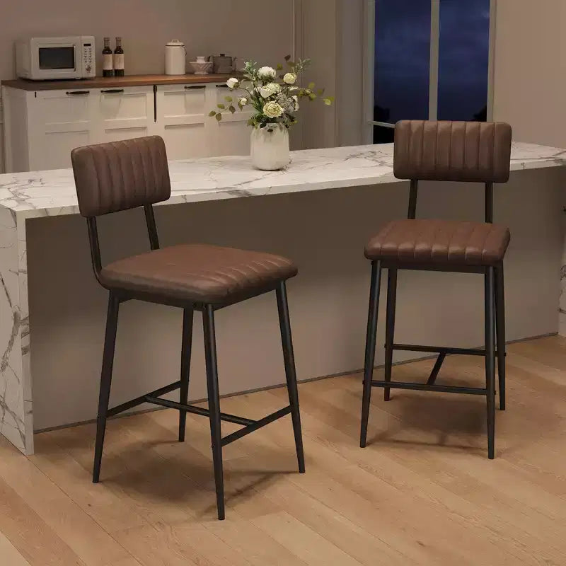 2 PCS Modern Bar Stools, 25.6 Counter Height with PU Leather & Metal Frame, 400 lb Capacity for Kitchen Island or Home Bar