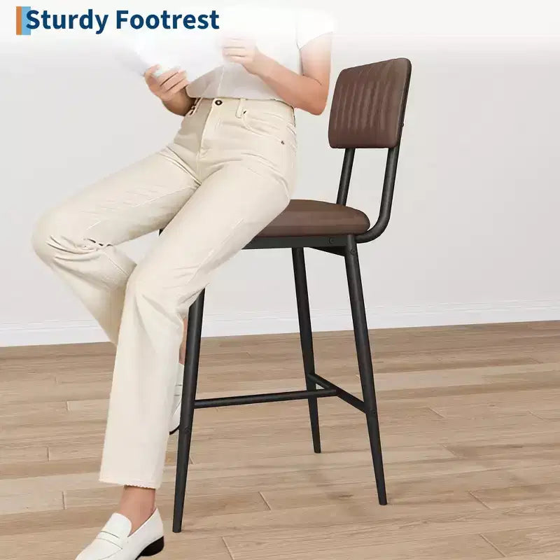 2 PCS Modern Bar Stools, 25.6 Counter Height with PU Leather & Metal Frame, 400 lb Capacity for Kitchen Island or Home Bar