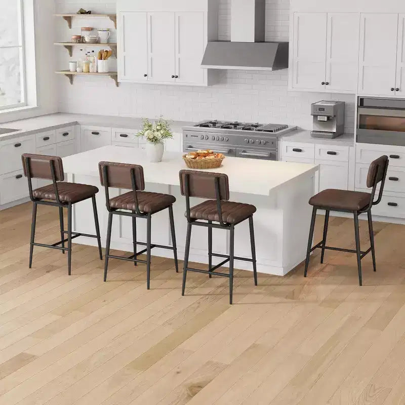 2 PCS Modern Bar Stools, 25.6 Counter Height with PU Leather & Metal Frame, 400 lb Capacity for Kitchen Island or Home Bar