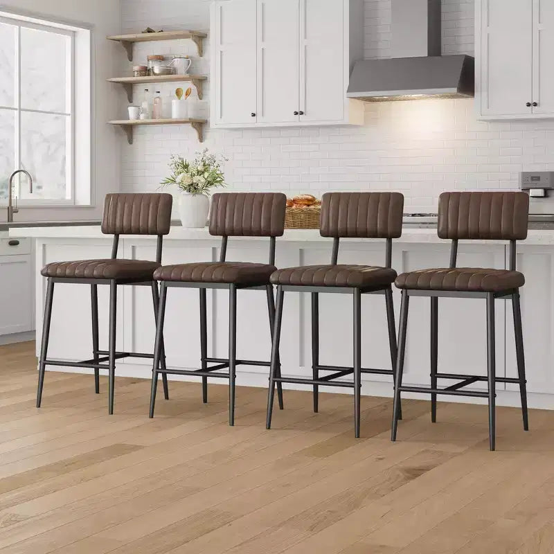 2 PCS Modern Bar Stools, 25.6 Counter Height with PU Leather & Metal Frame, 400 lb Capacity for Kitchen Island or Home Bar