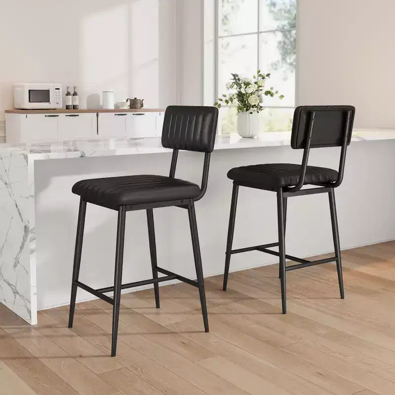 2 PCS Modern Bar Stools, 25.6 Counter Height with PU Leather & Metal Frame, 400 lb Capacity for Kitchen Island or Home Bar