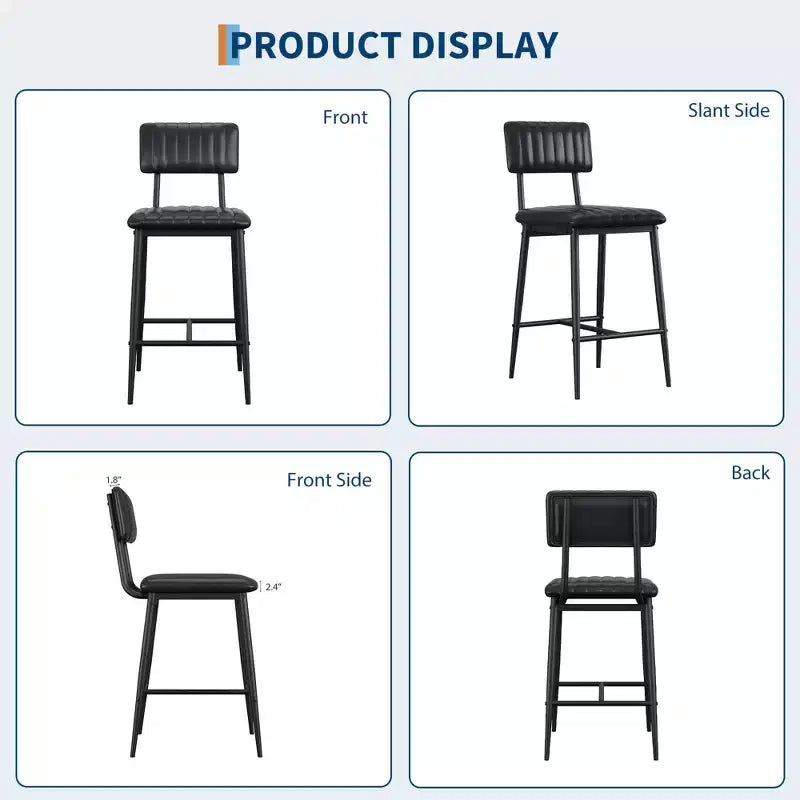 2 PCS Modern Bar Stools, 25.6 Counter Height with PU Leather & Metal Frame, 400 lb Capacity for Kitchen Island or Home Bar